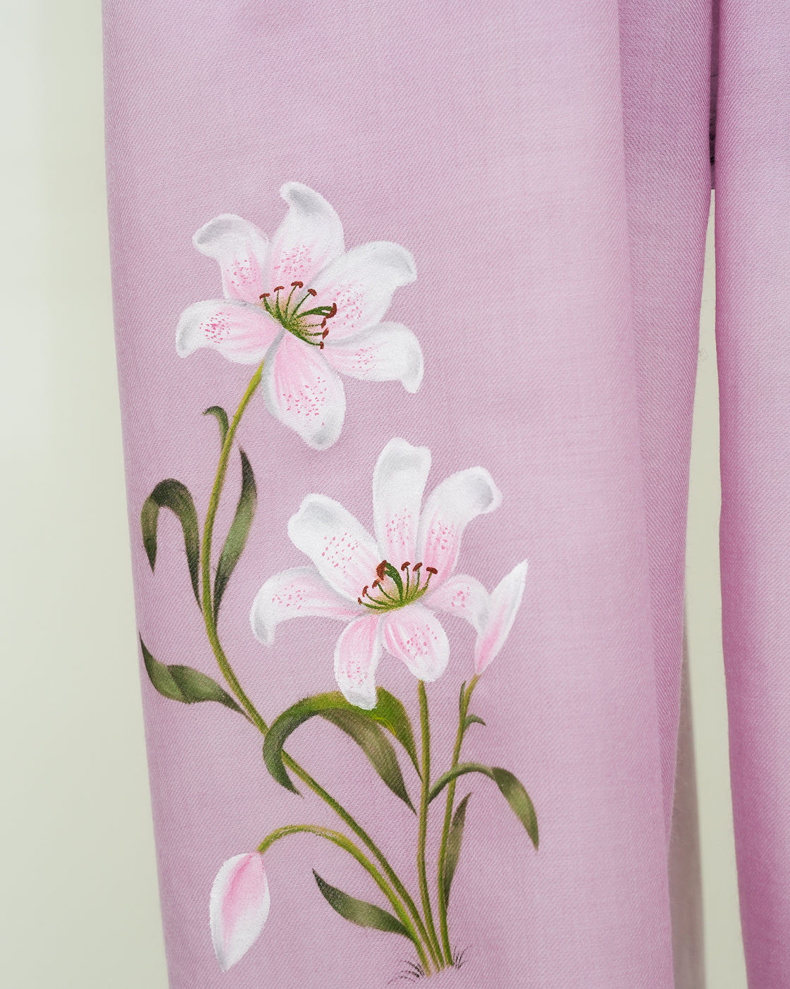 Lilac Handpainted One Motif Lavender Fine Wool Scarf