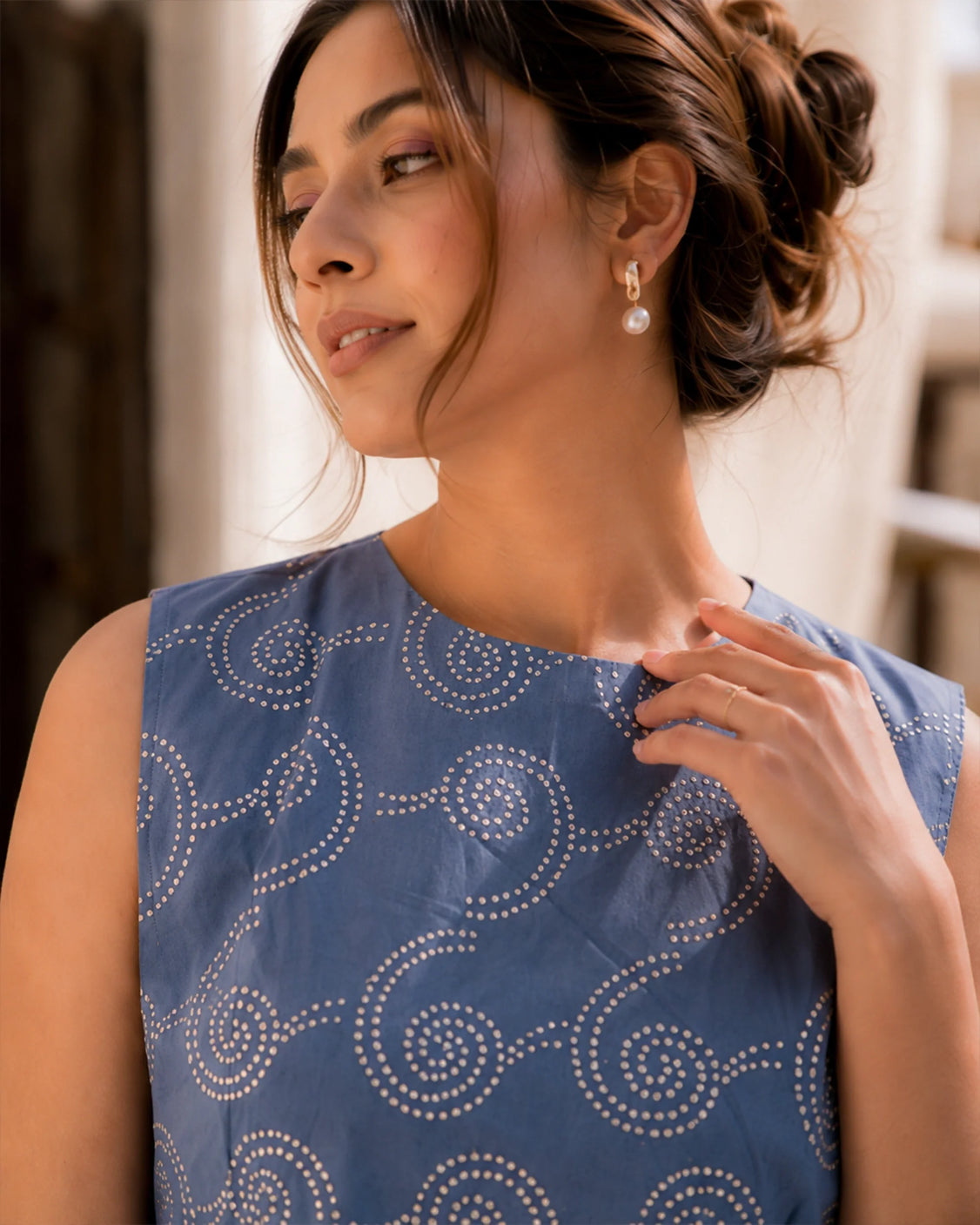 Sky Silver Printed Cotton Top