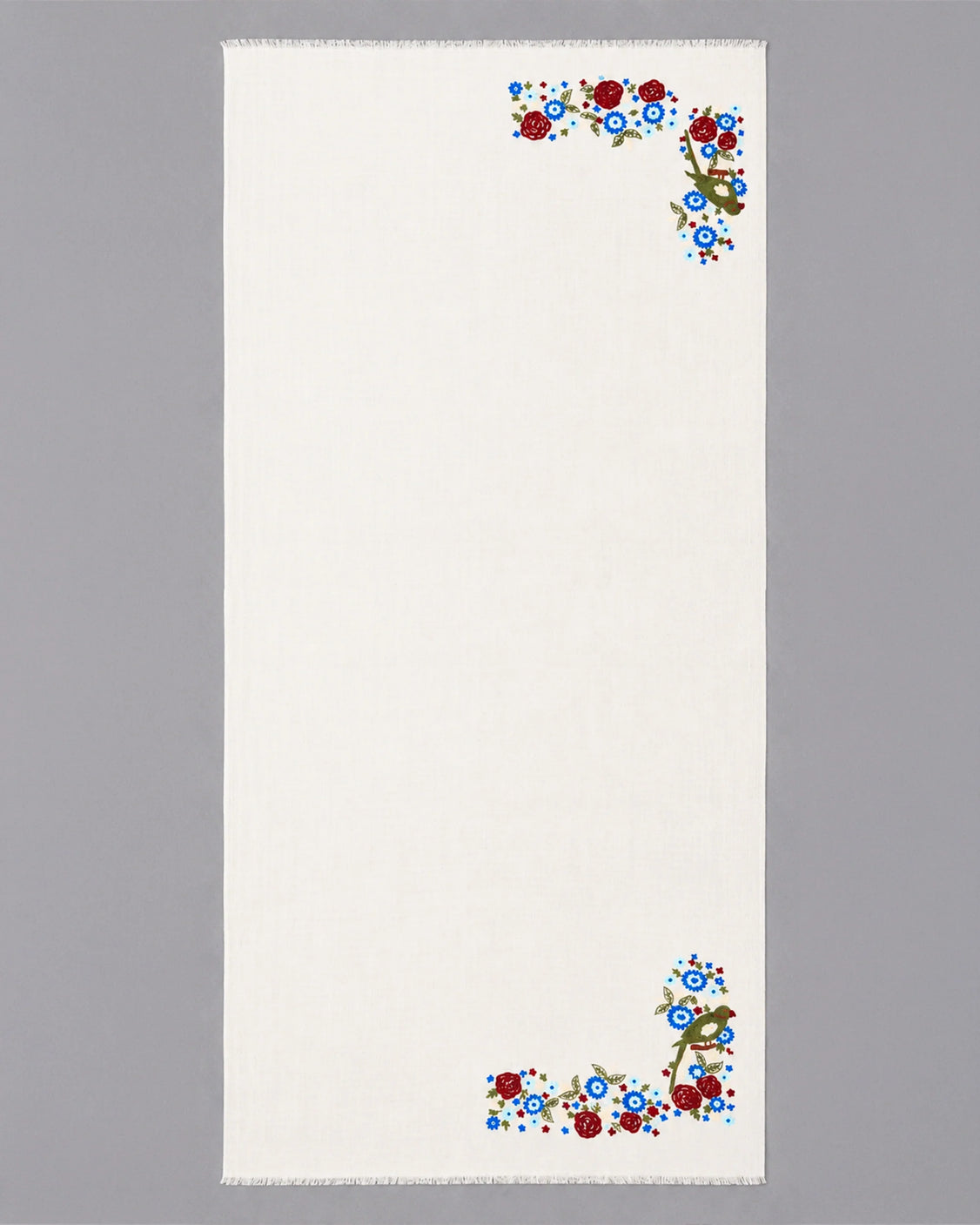 Off White Pure Pashmina Embroidered Scarf - Panchtantra Parrots
