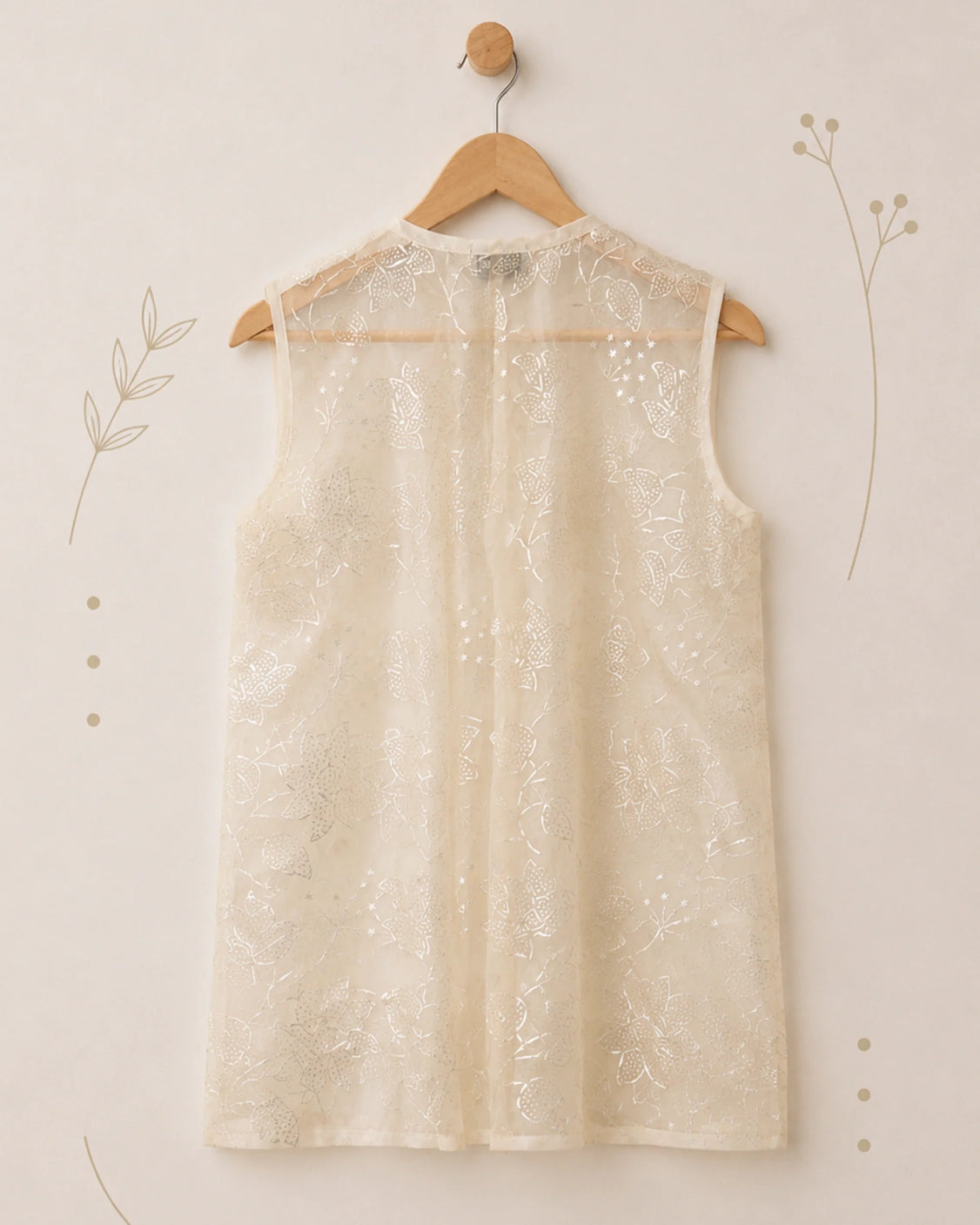 Ivory Real Silver Printed Organza Vest