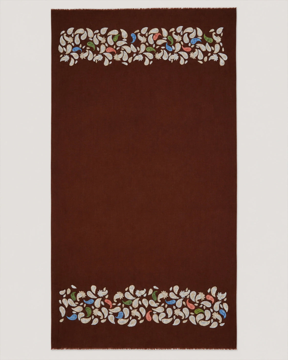 Dark Brown Pure Pashmina Embroidered and Handpainted Scarf