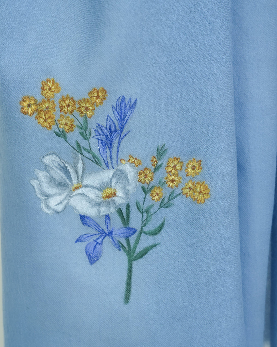 Floral Bunch Ice Blue Fine Wool Handpainted Scarf