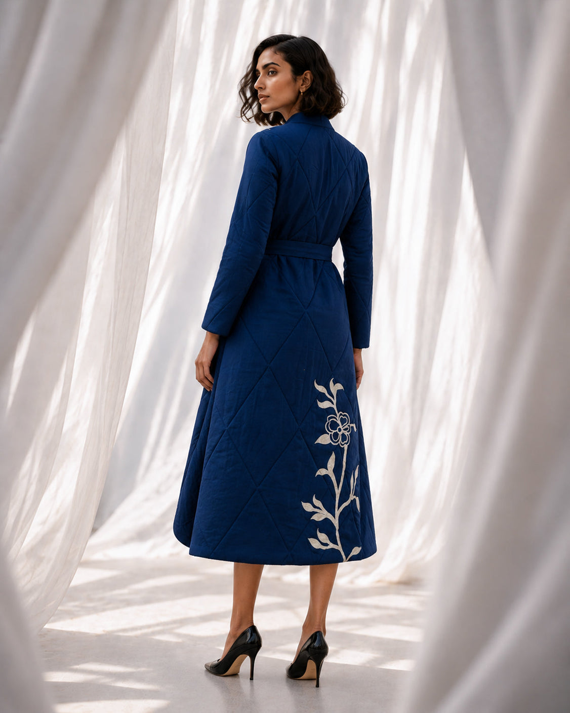 Night Walk - Deep Indigo Fine Wool Coat Dress