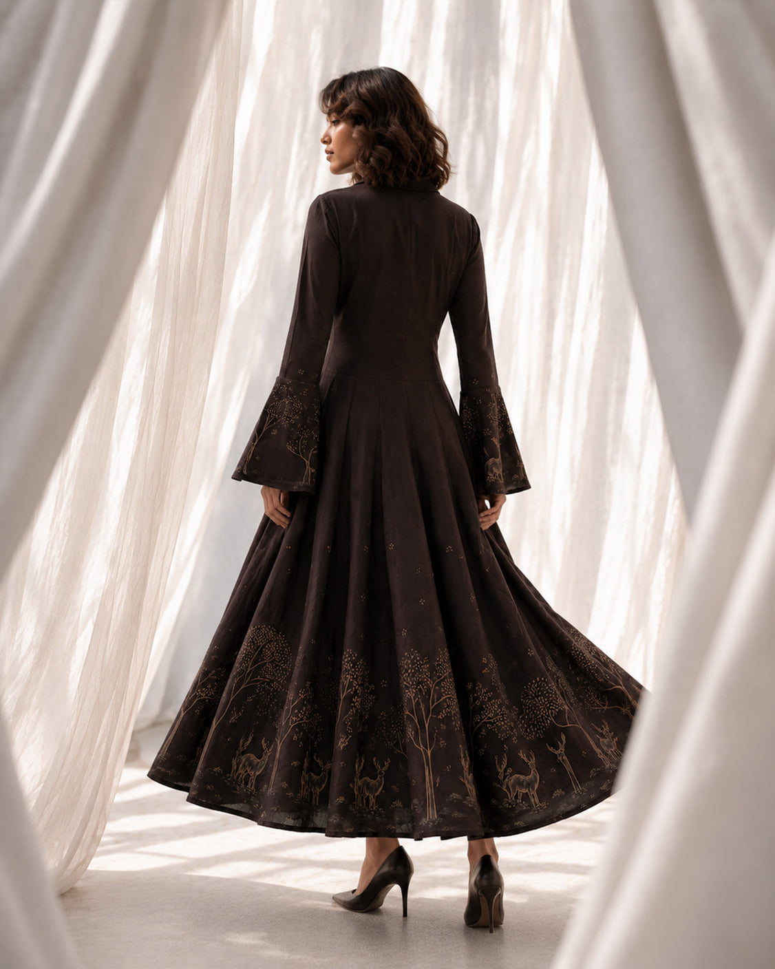 Into The Wild - Deep Brown Chanderi Silk Anarkali