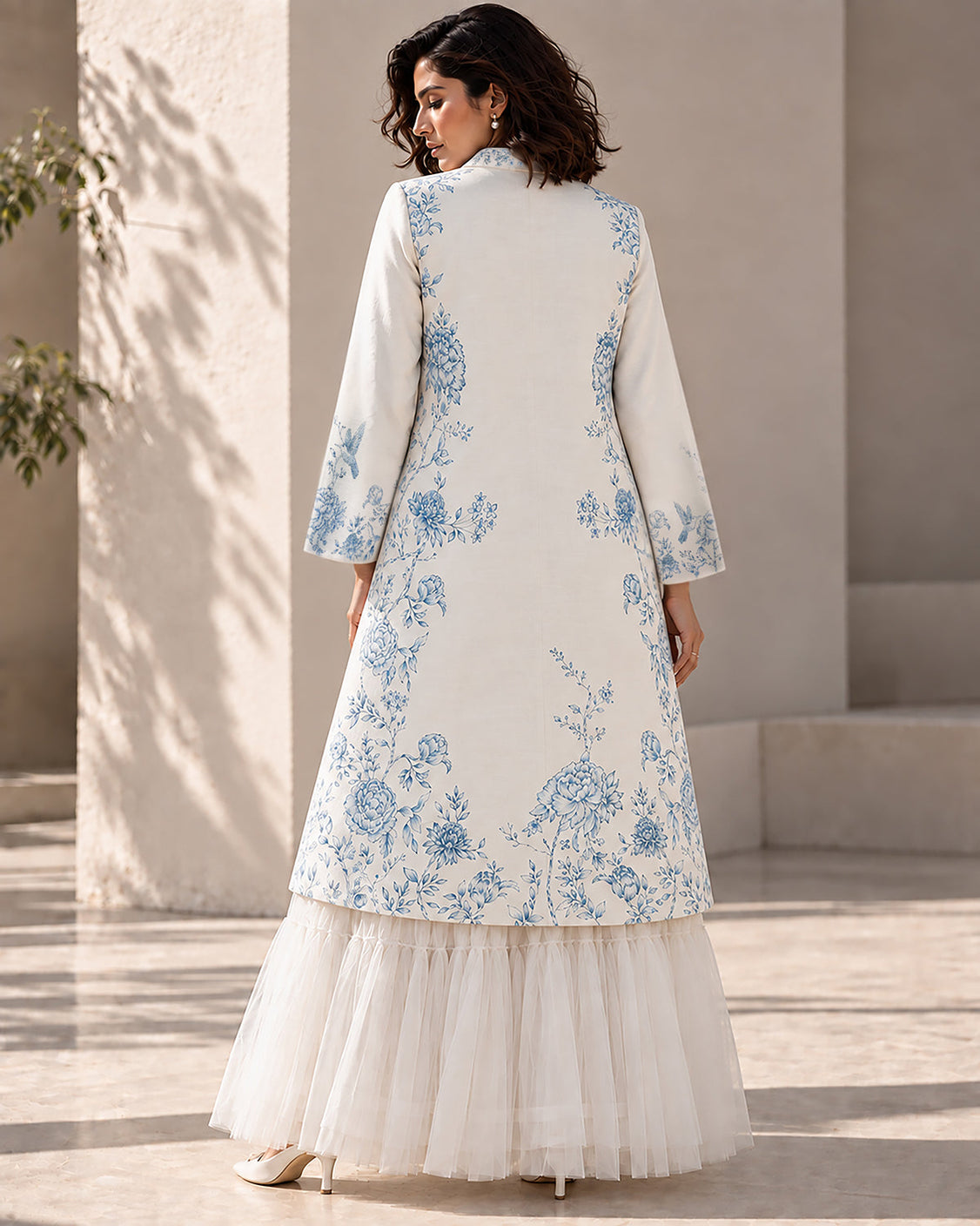 Cloud Handpainted Linen Satin Coat