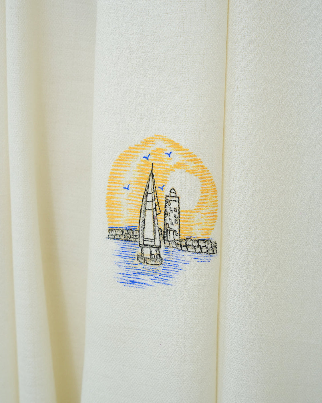 Off-White Pure Pashmina Light House Handpainted Scarf