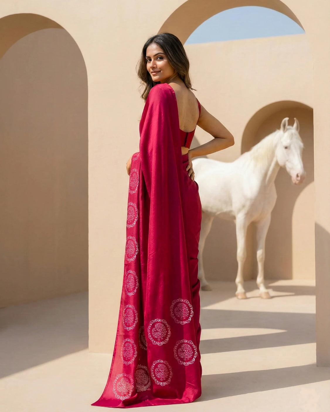 Wine Real Silver Organic Crepe Saree