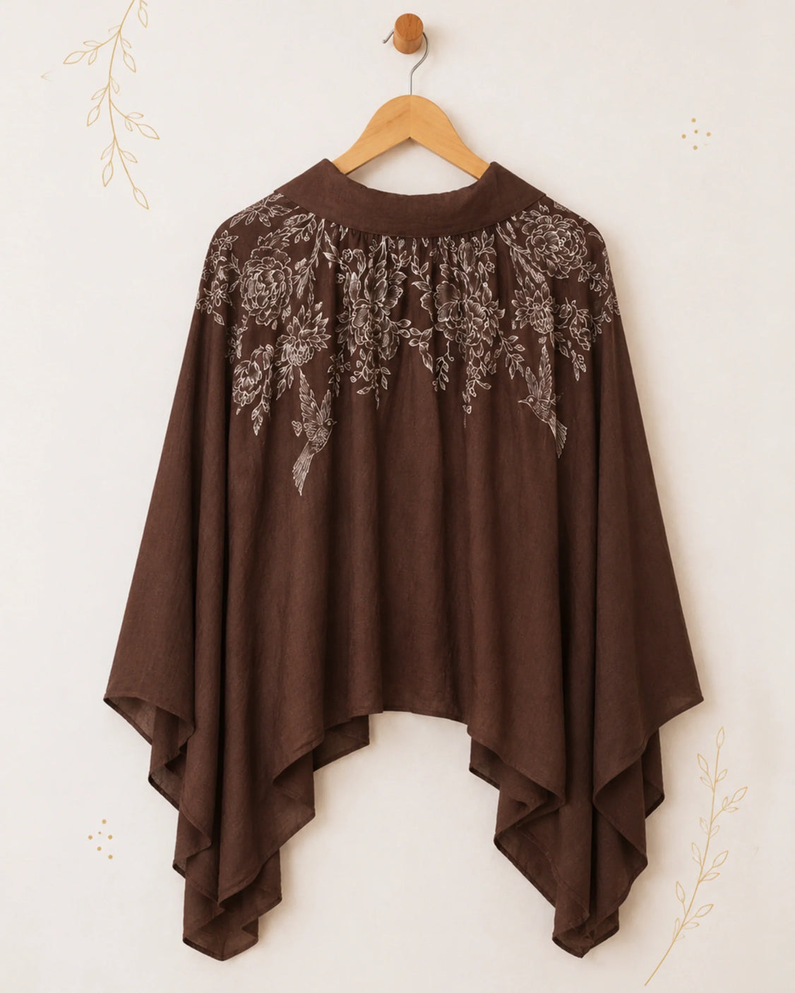 Brown Fine Wool Handpainted Cape