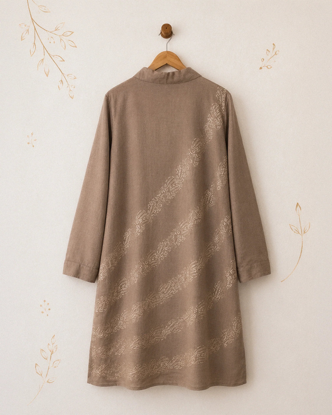 Brown Real Silver Printed Fine Wool Dress