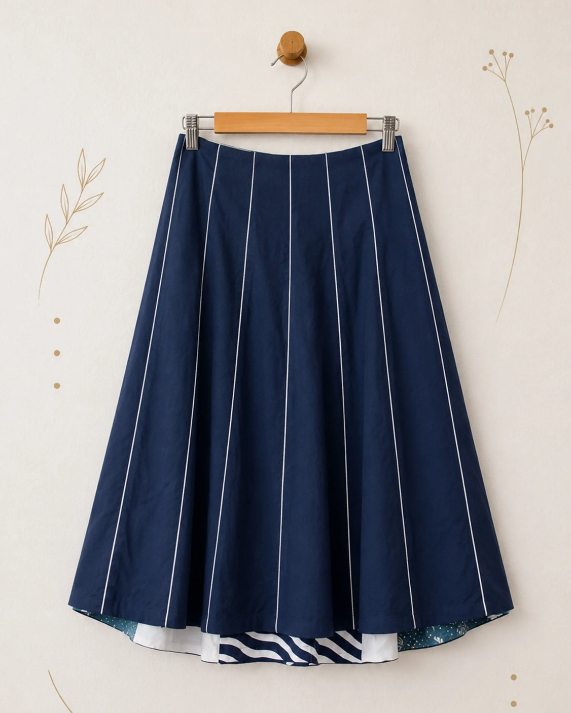 Reversible Blue Handpainted & Silver Printed Cotton Skirt