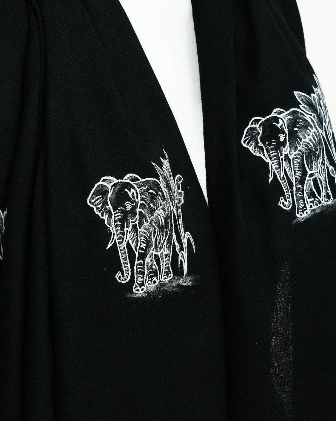 Black Pure Pashmina Elephant Handpainted Scarf