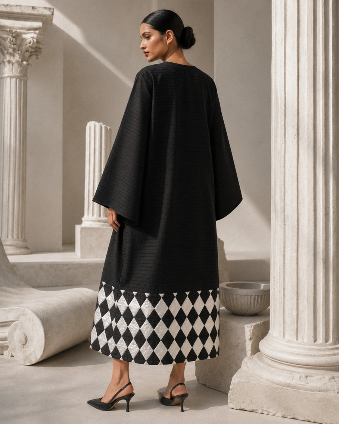 Charcoal Black Embroidered & Real Silver Printed Cotton Dress