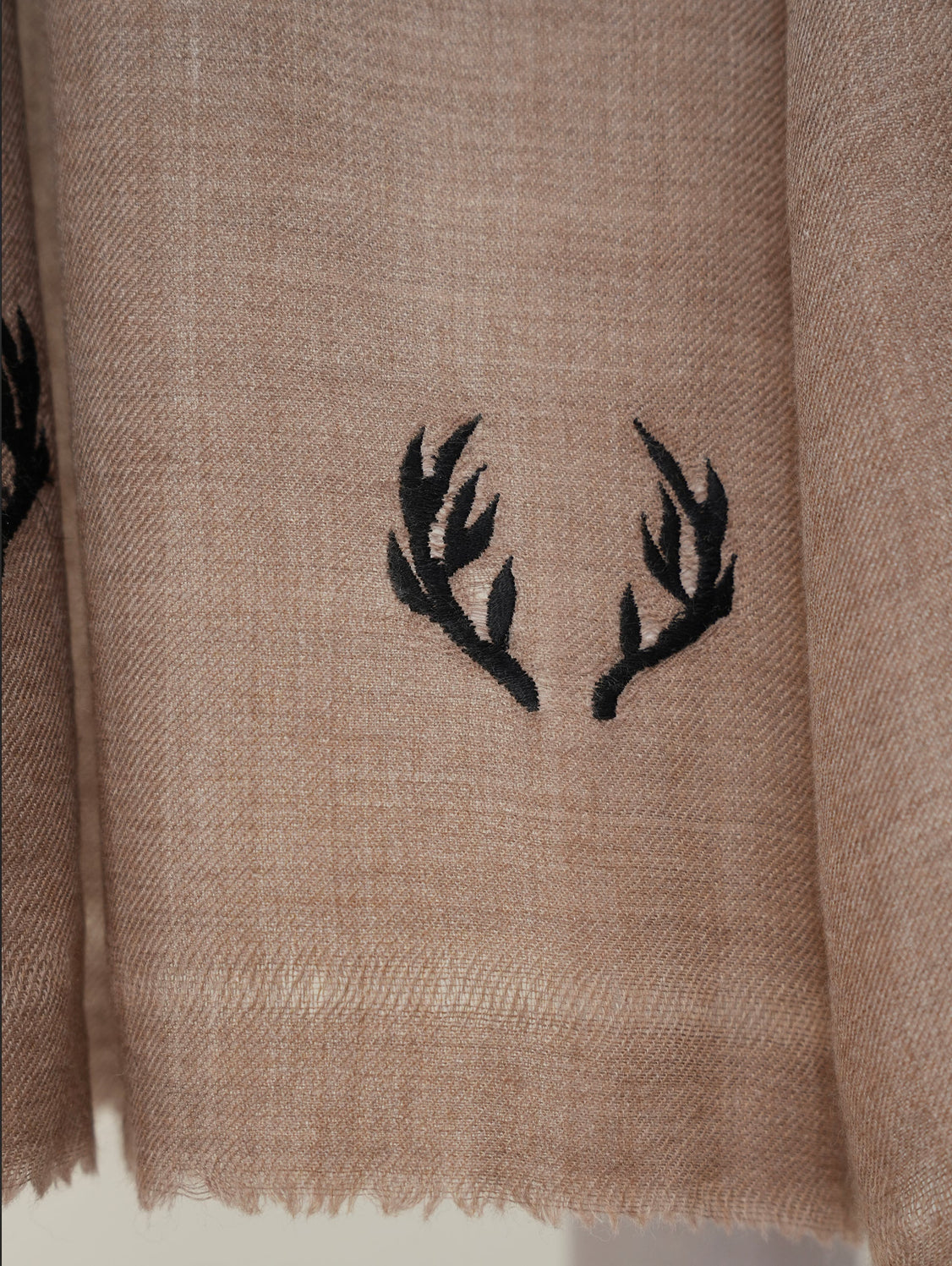 Brown Toosh Natural Reindeer Horns Embroidered Scarf