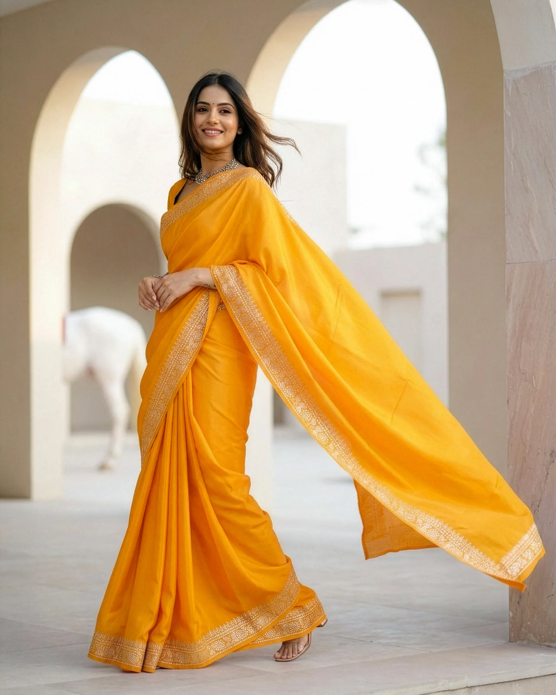 Gold Rush Real Silver Saree in Organic Crepe