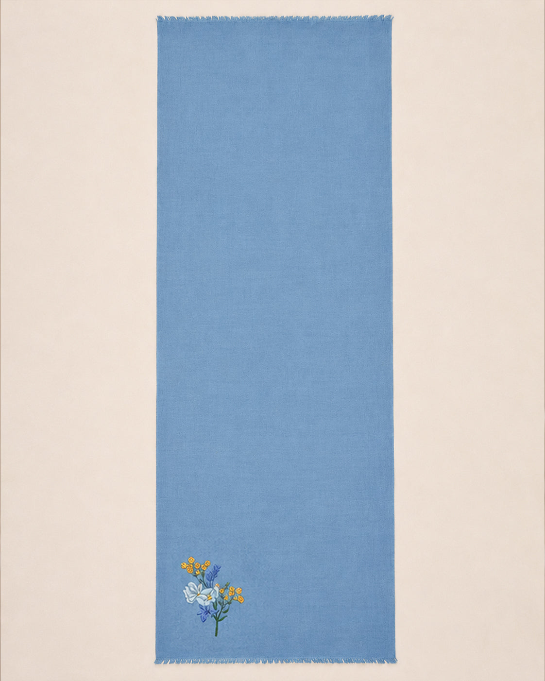 Floral Bunch Ice Blue Fine Wool Handpainted Scarf