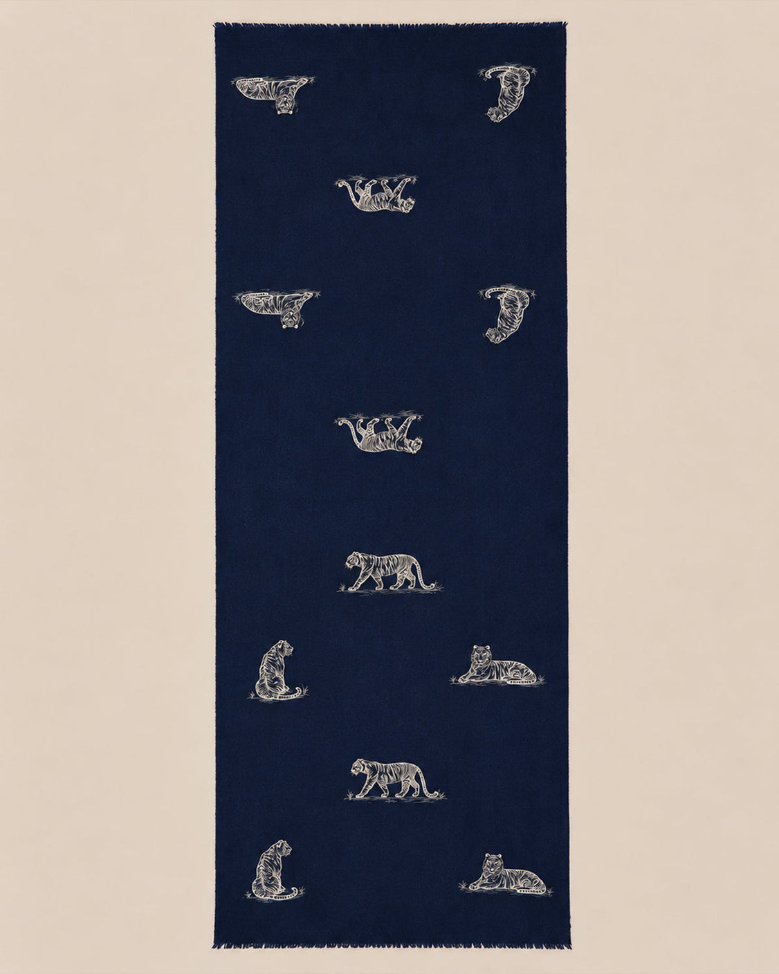 Navy Blue Pure Pashmina Tiger Handpainted Scarf