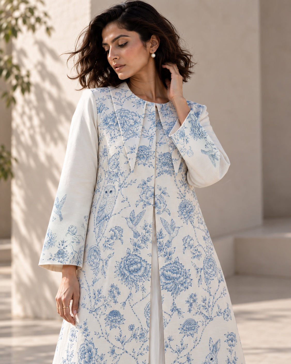 Cloud Handpainted Linen Satin Coat
