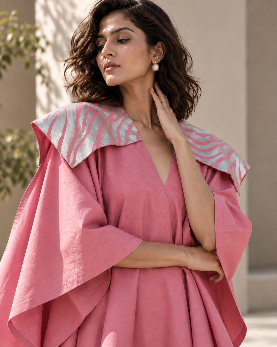 Pink Real Silver Printed Cotton Cape