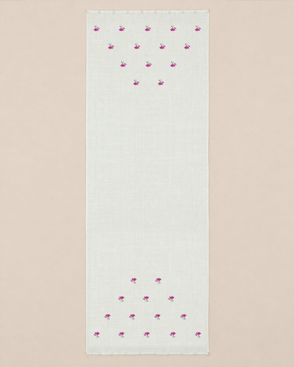 Small Lotus & Pearl Embroidered & Handpainted Fine Wool Scarf