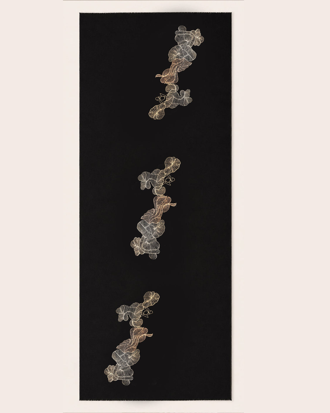 Puff Tilla Black Embroidered Fine Wool Scarf