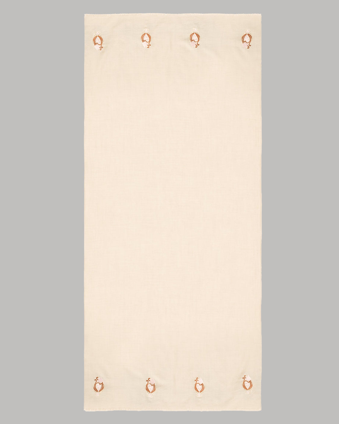 Natural Beige Embroidered Fine Wool Scarf