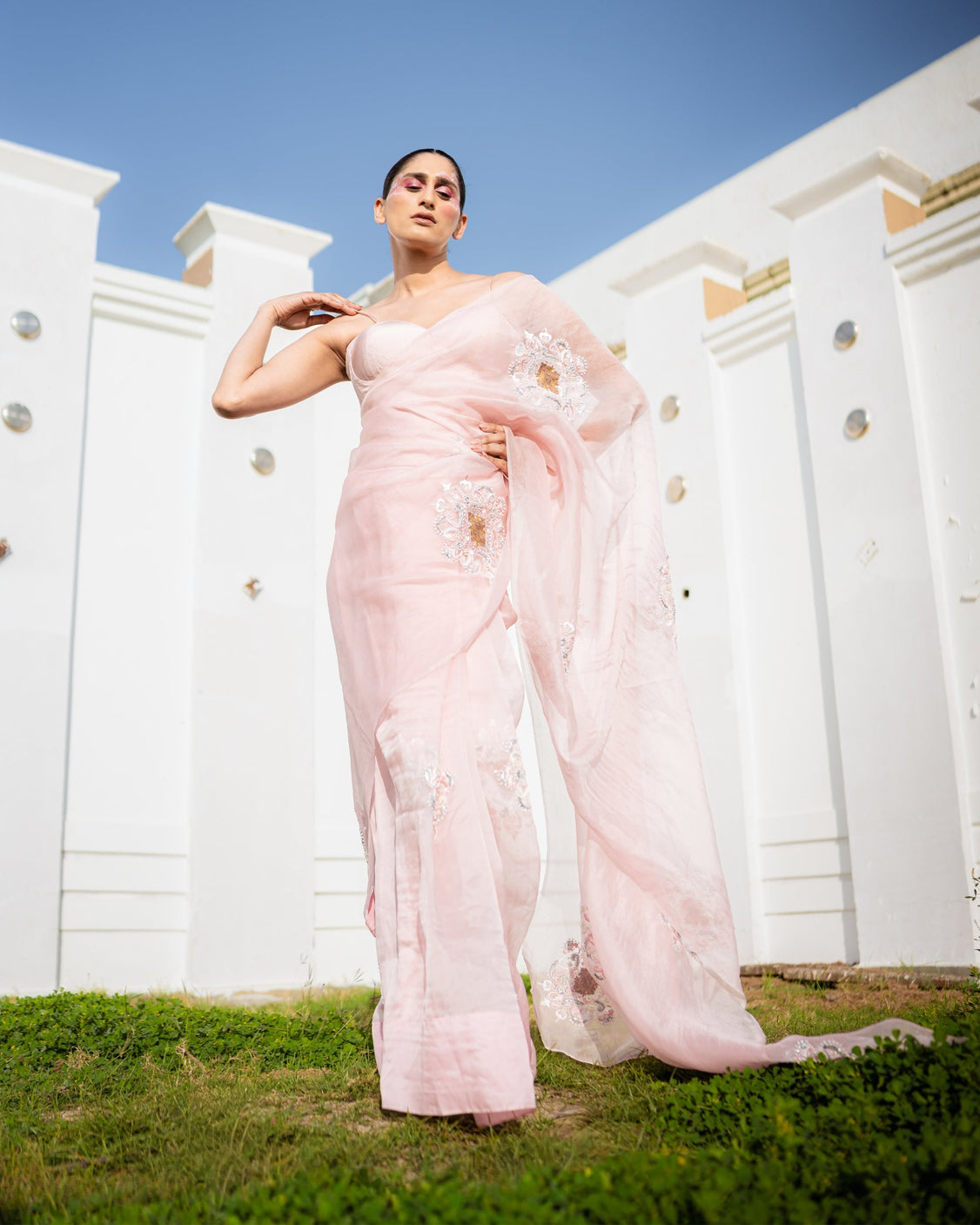 Restored Sozni Pure Organza Saree