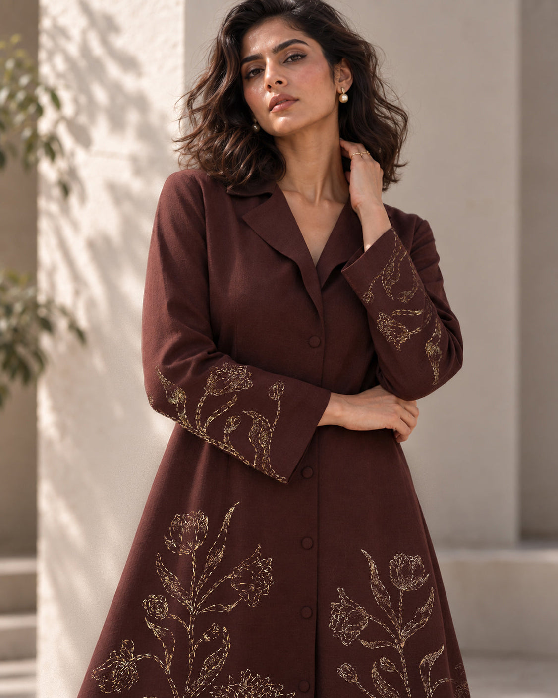 Brown Fine Wool Hand-painted Cape