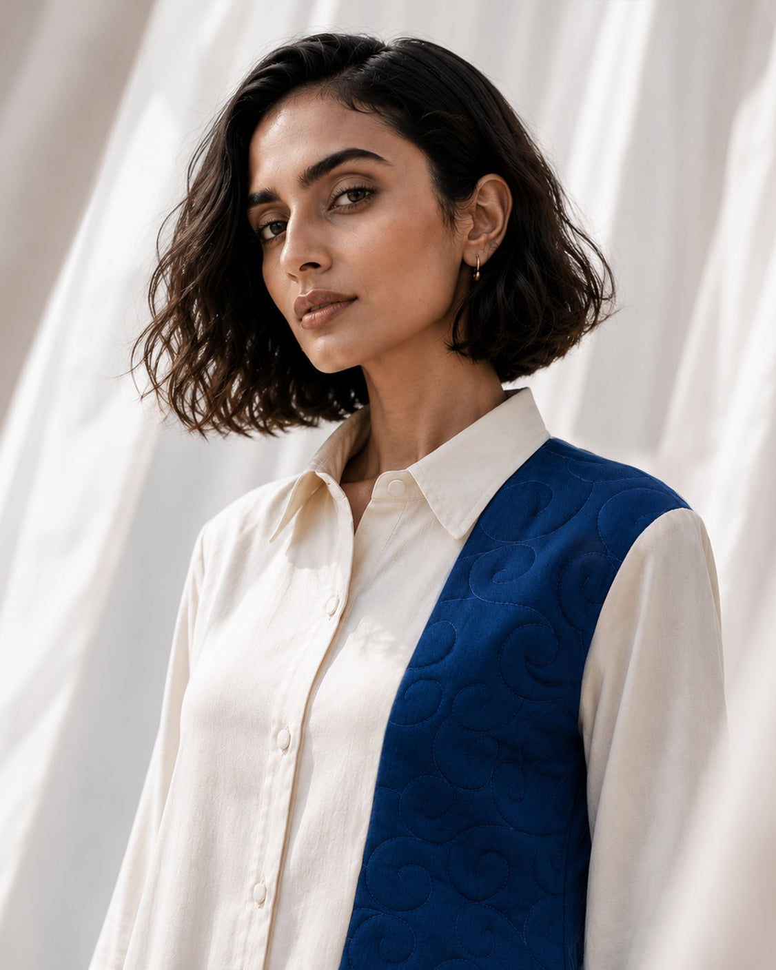 The Blue Path - Ivory & Deep Blue Pashmina Dress