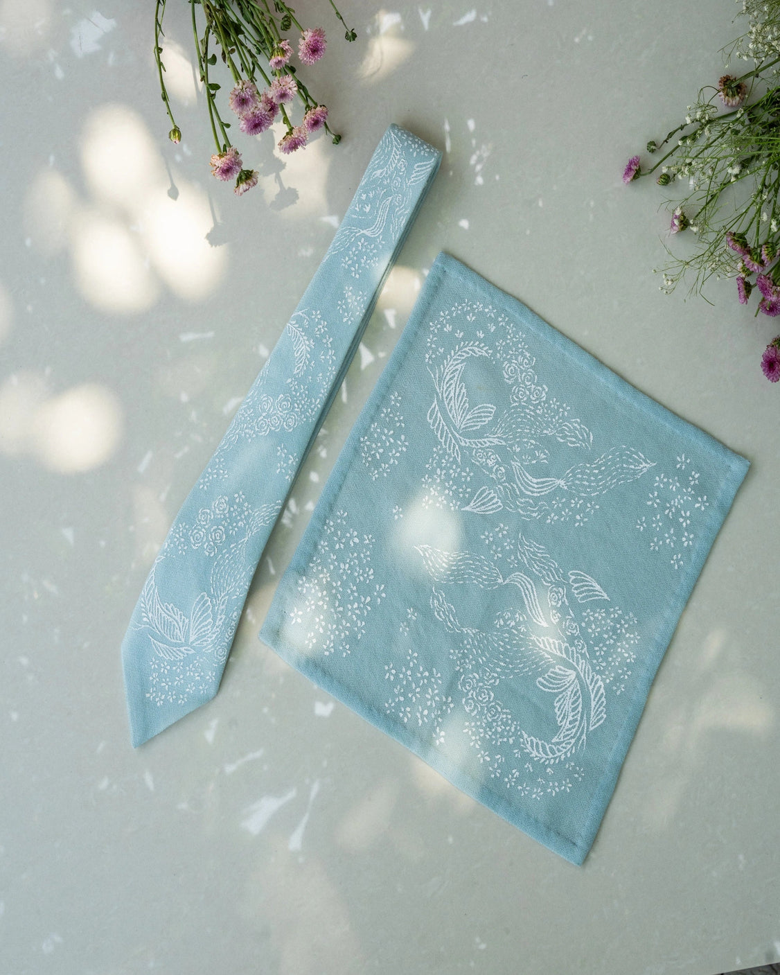 Powder Blue Hand-Painted Pure Pashmina Tie & Pocket Square Set