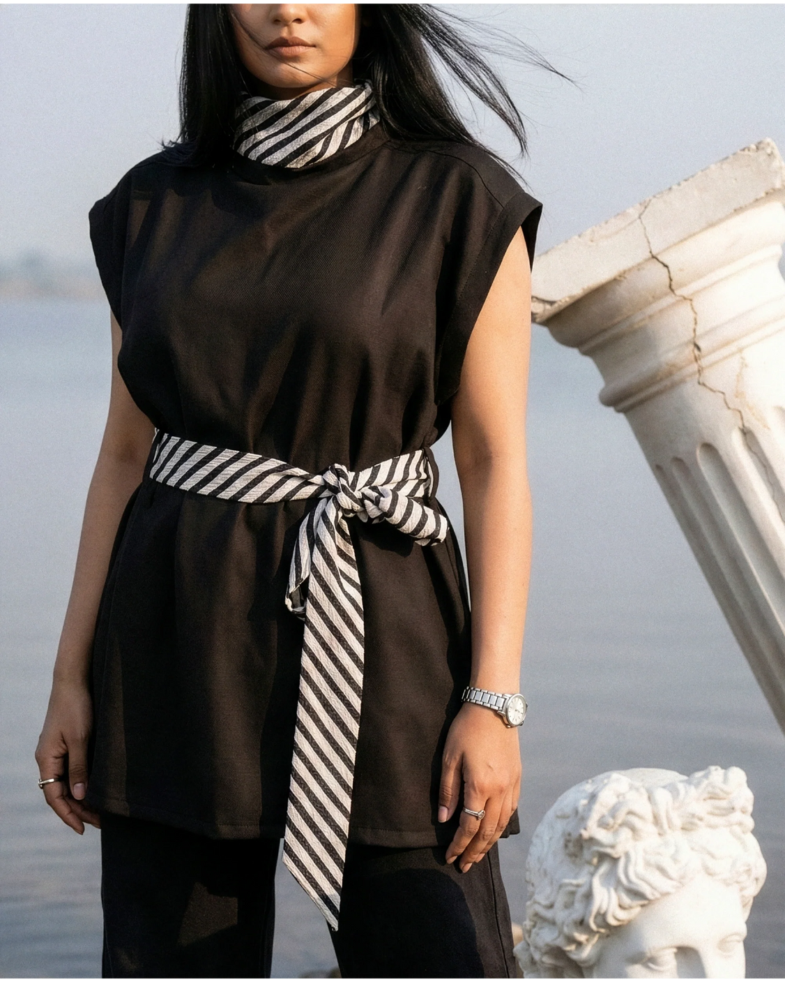 Winter Stitch Embroidered Turtle Neck Cape