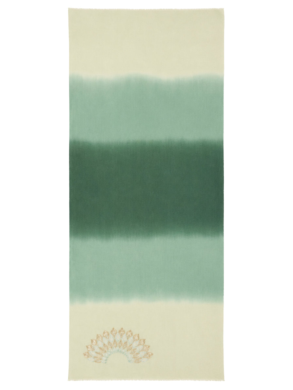 Green Ombre Fine Wool Geometrical Pattern Embroidered Scarf