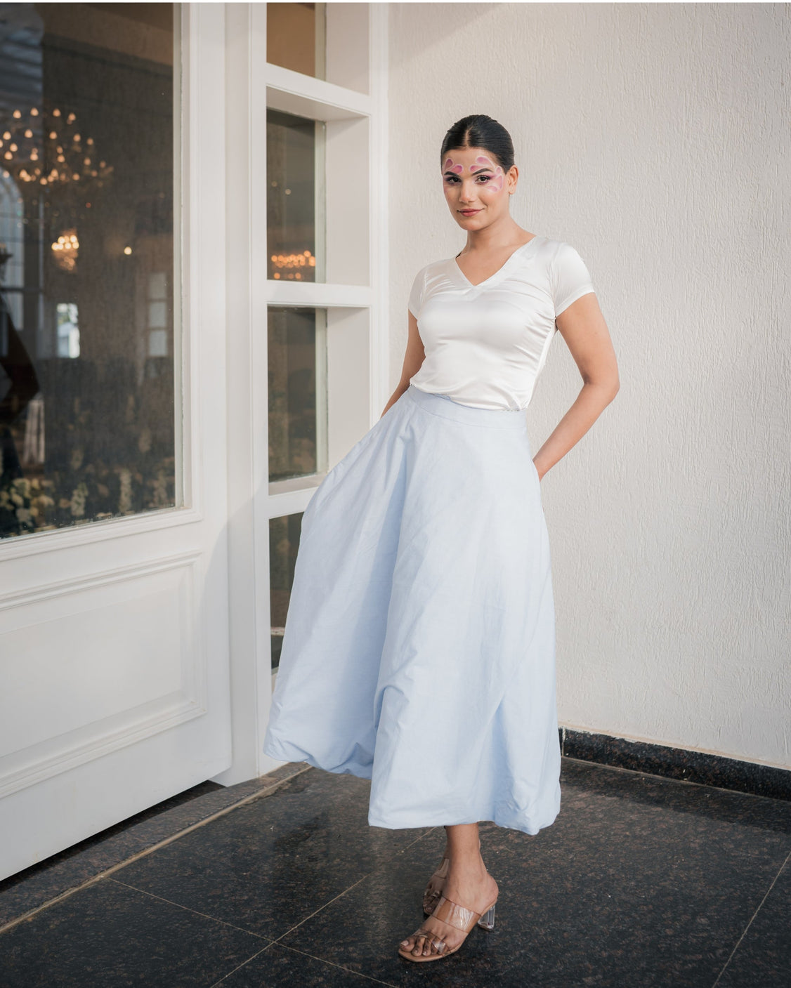 Multicolored Cloud Handpainted Reversible Cotton Skirt