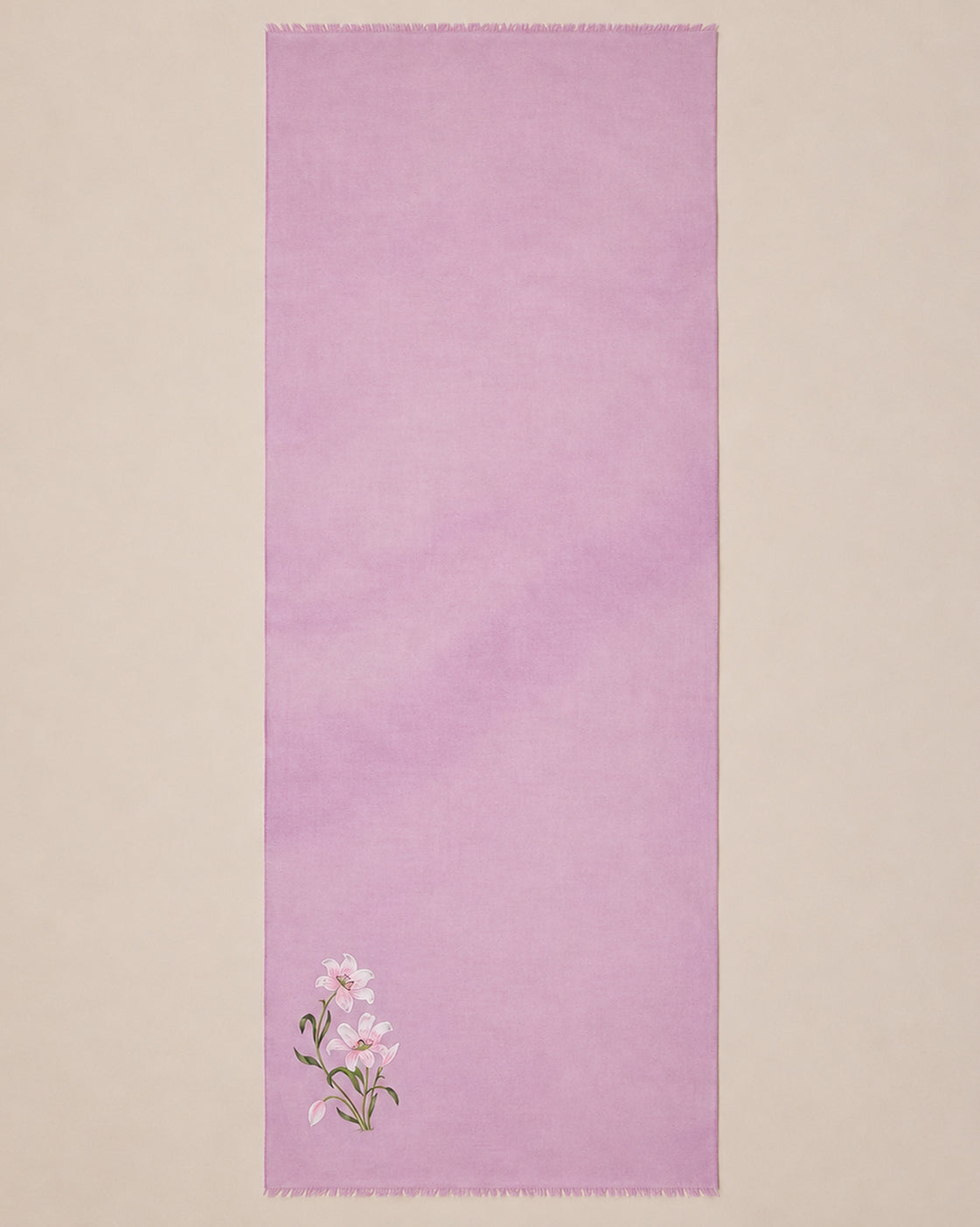 Lilac Handpainted One Motif Lavender Fine Wool Scarf