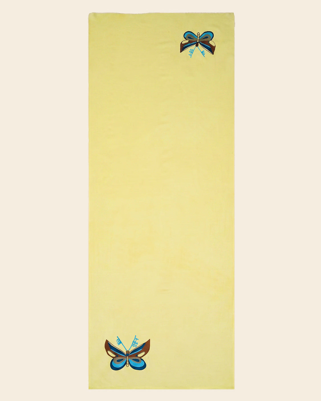 Lemon Fine Wool Embroidered Scarf - Sabar, Sukoon, Butterflies