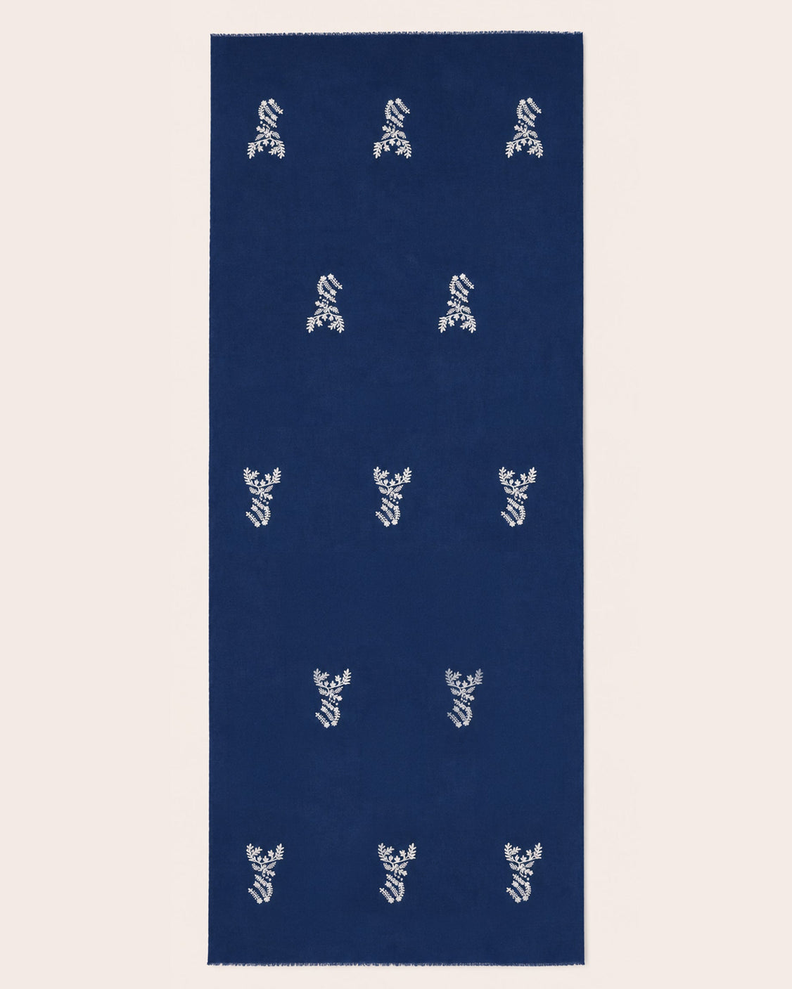 Deer-Head in Thread Embroidered Navy Blue Fine Wool Scarf