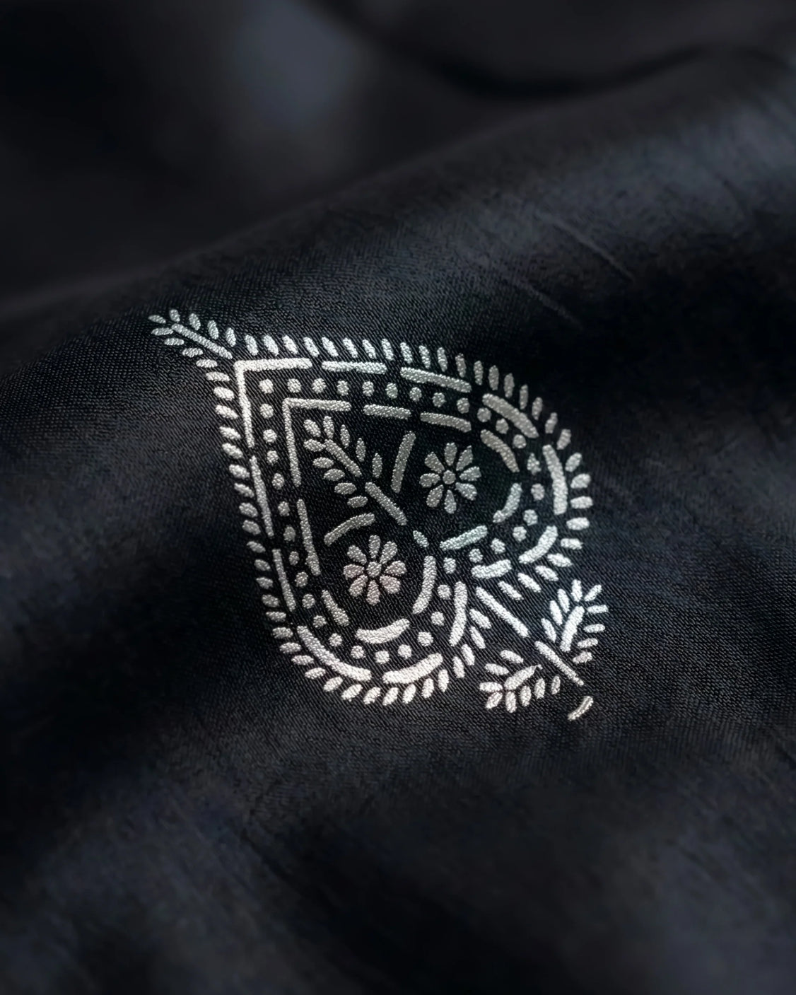 Smoky Real Silver Printed Saree in Silk