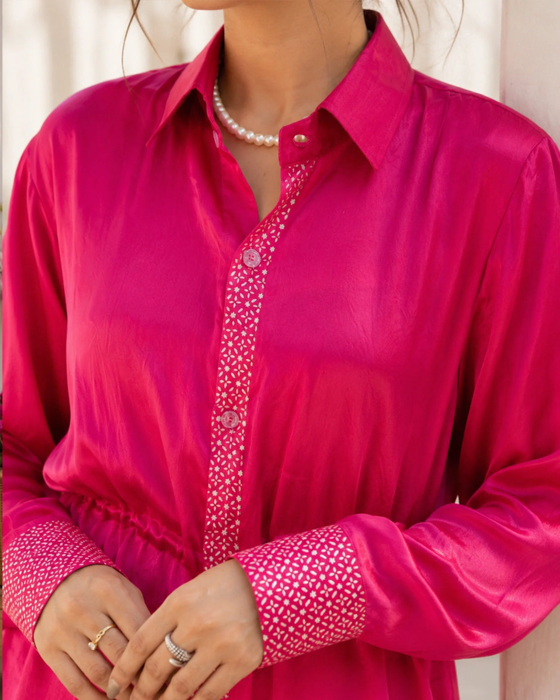Berry Real Silver DrawString Waist Mashru Shirt
