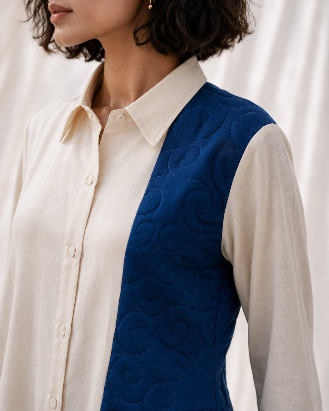 The Blue Path - Ivory & Deep Blue Pashmina Dress