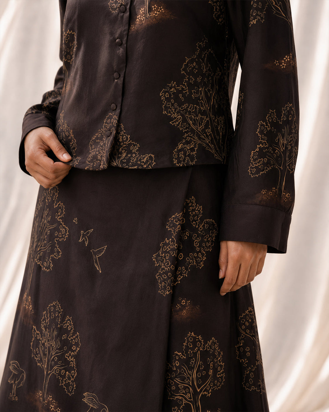 The Forest Floor - Chocolate Brown Chanderi Set