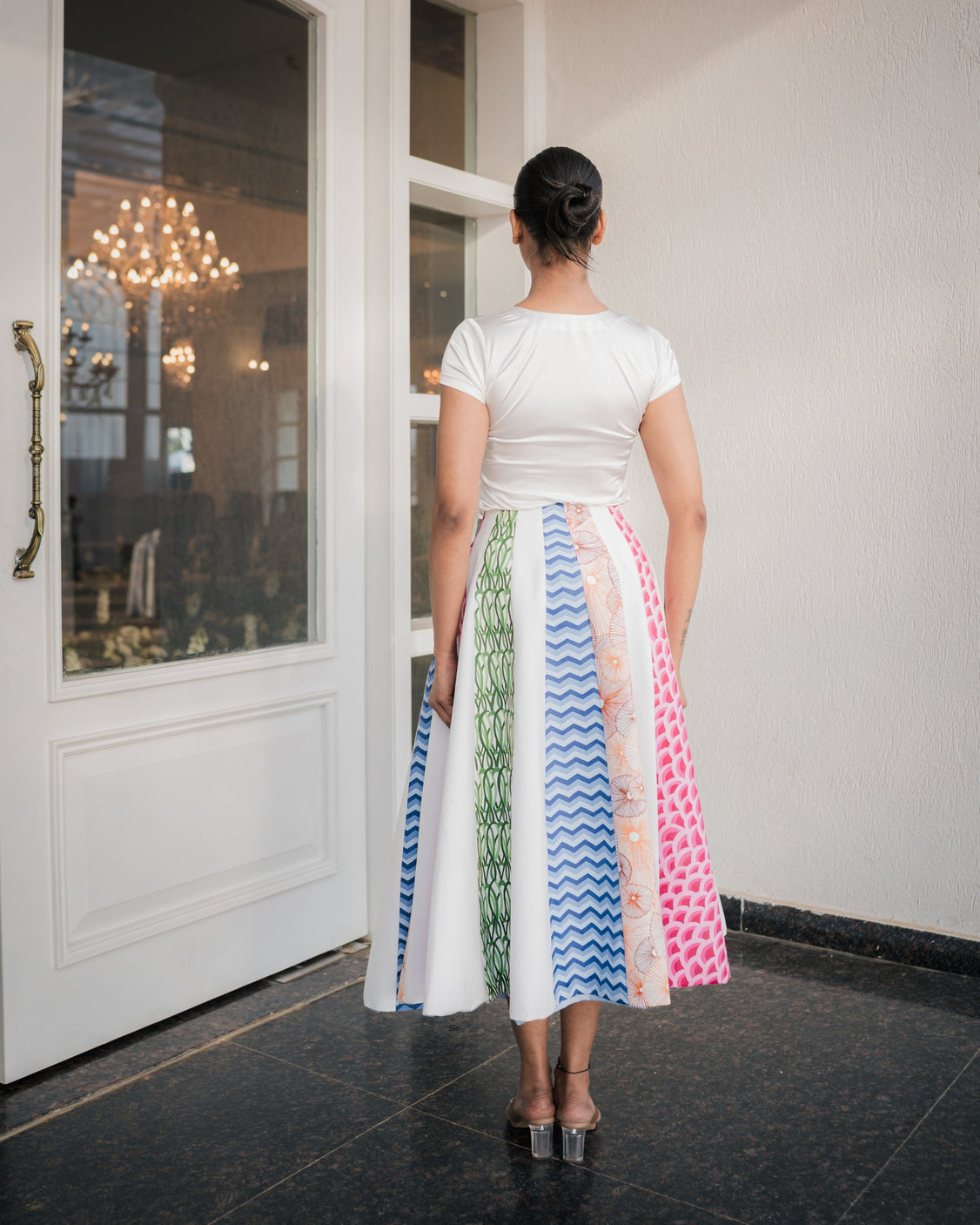 Multicolored Cloud Handpainted Reversible Cotton Skirt