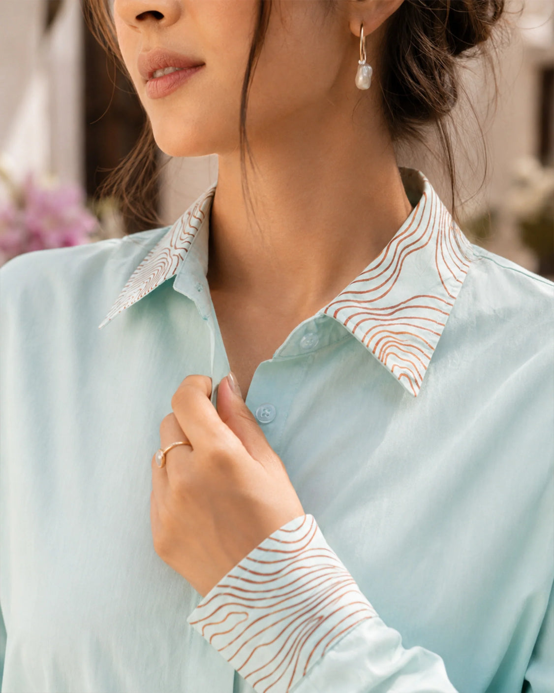 Mint Drift Handpainted Oversized Cotton Shirt