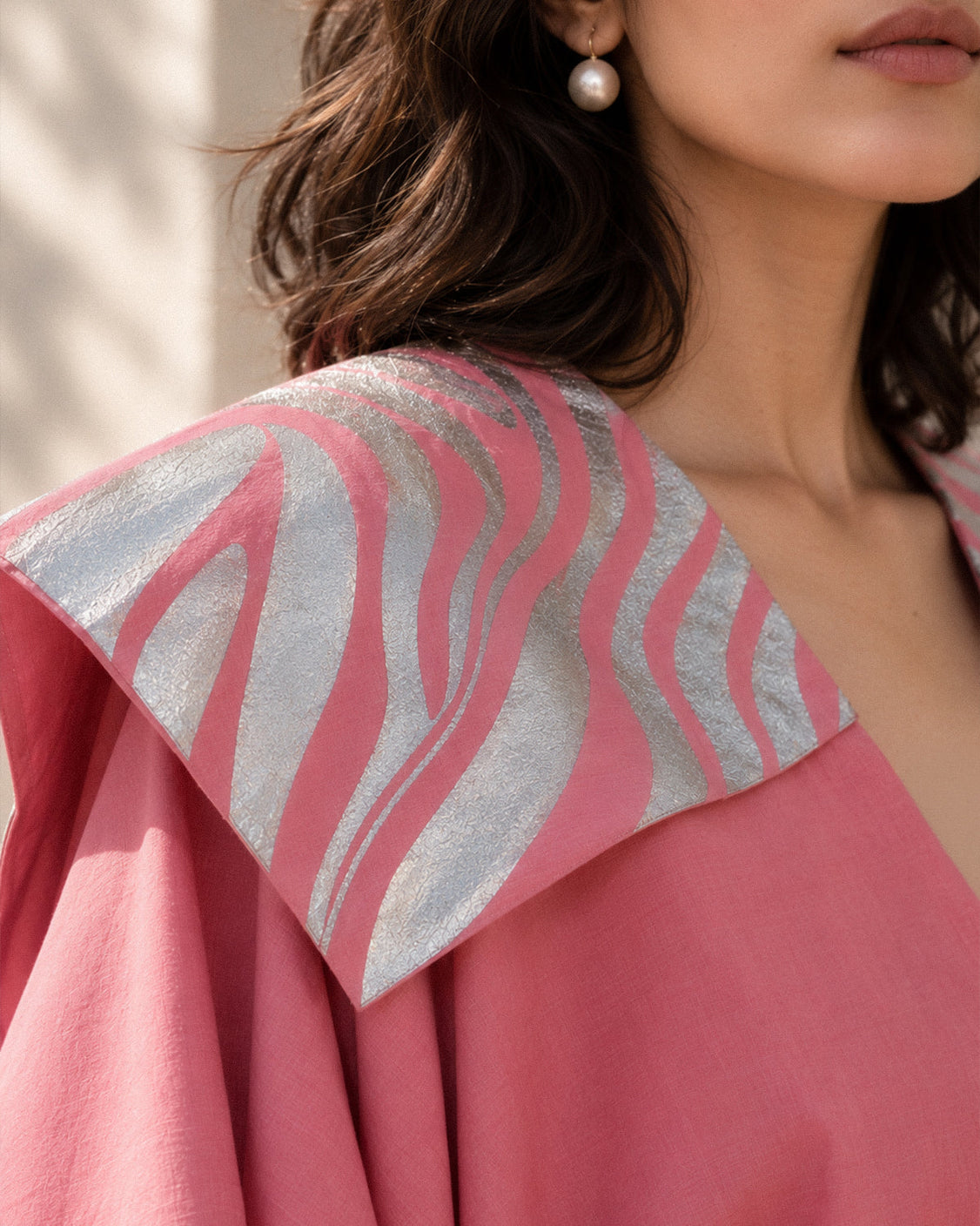 Pink Real Silver Printed Cotton Cape