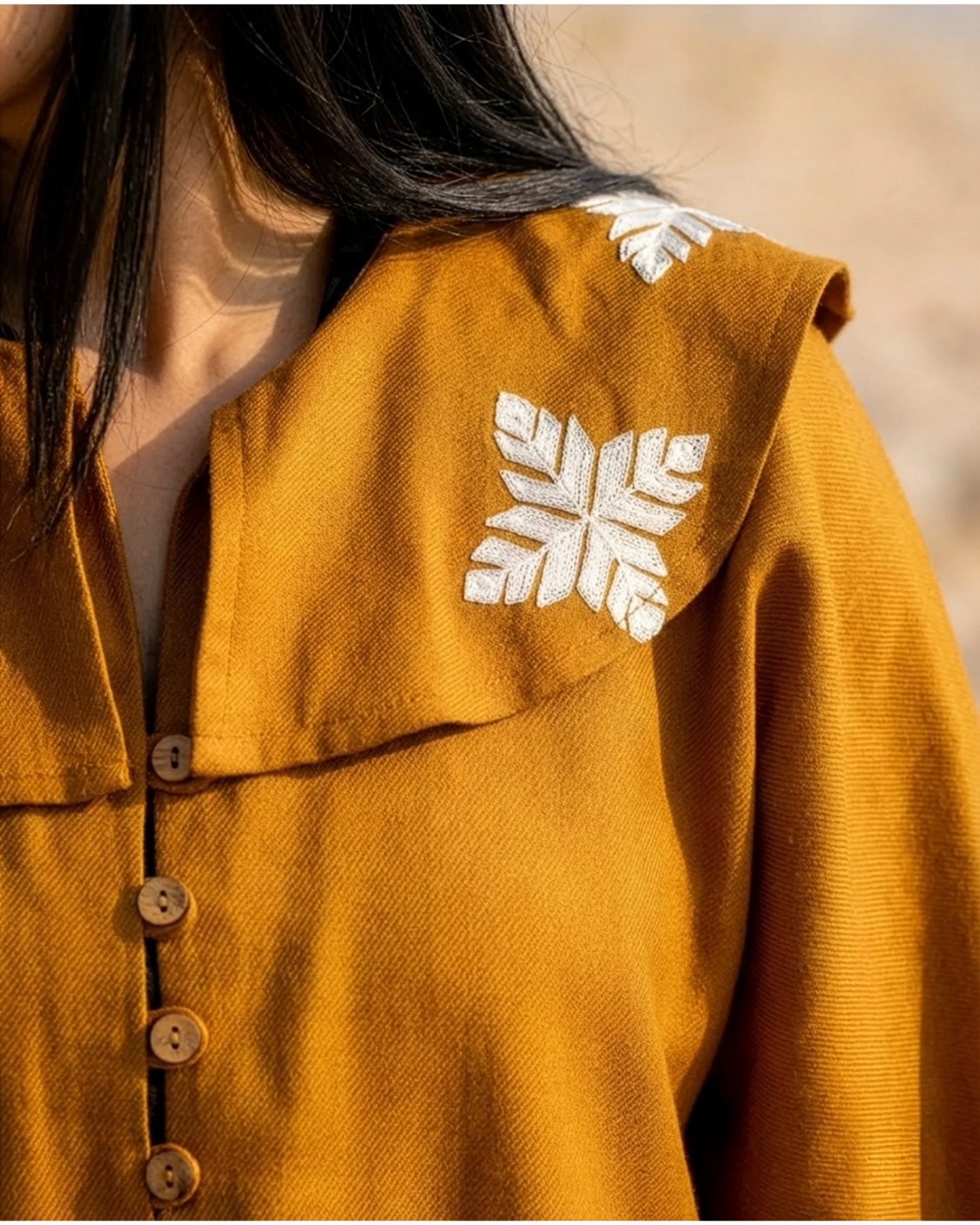 Spiced Snow Flake Embroidered Collar Cape