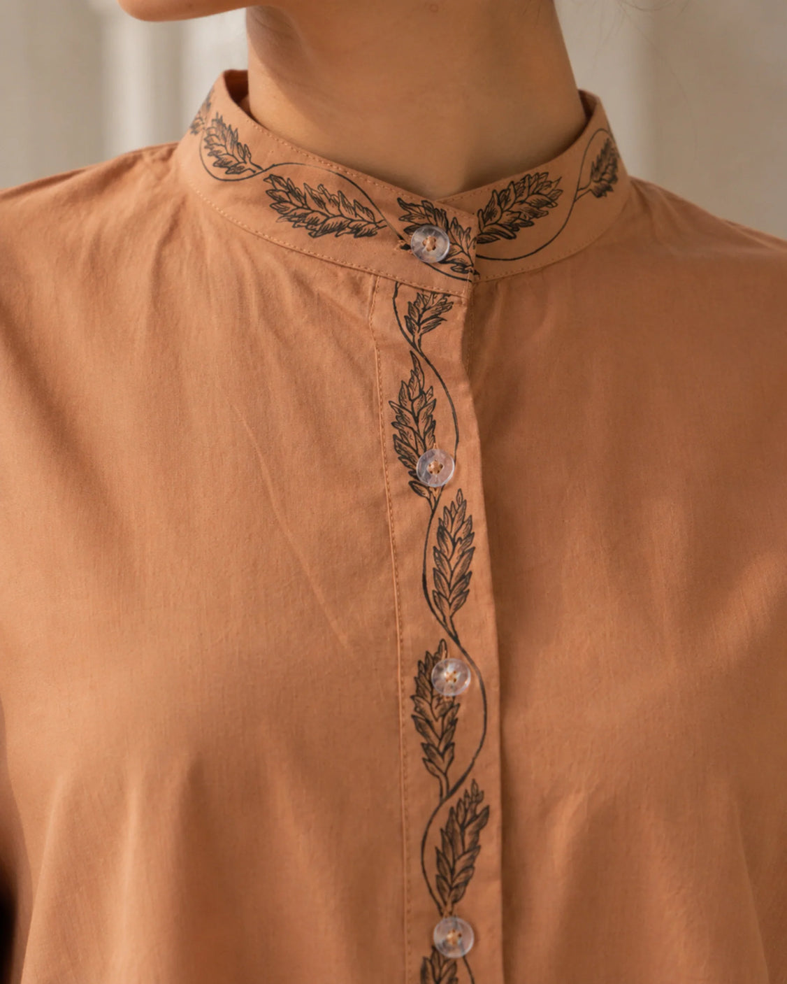 Coffee Caramel Handpainted Straight Cotton Dress