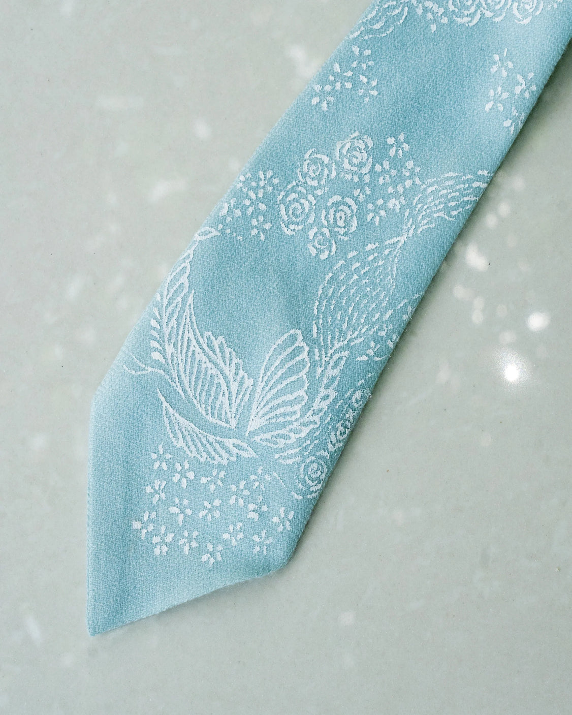 Powder Blue Hand-Painted Pure Pashmina Tie & Pocket Square Set