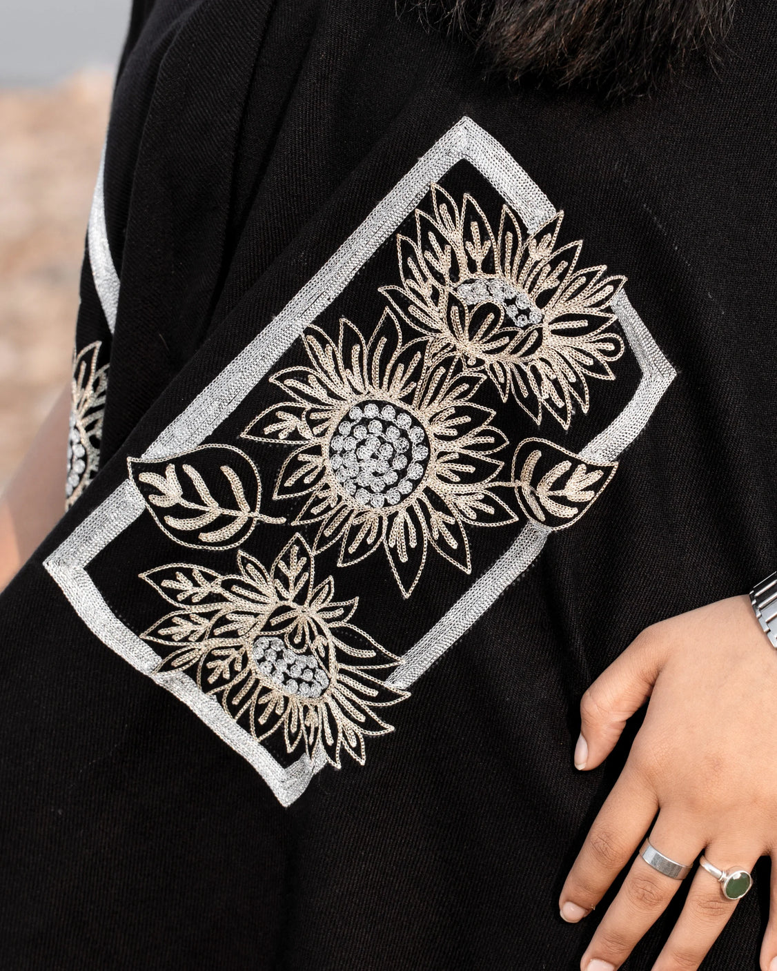Midnight Harvest Sunflower Embroidered Cape