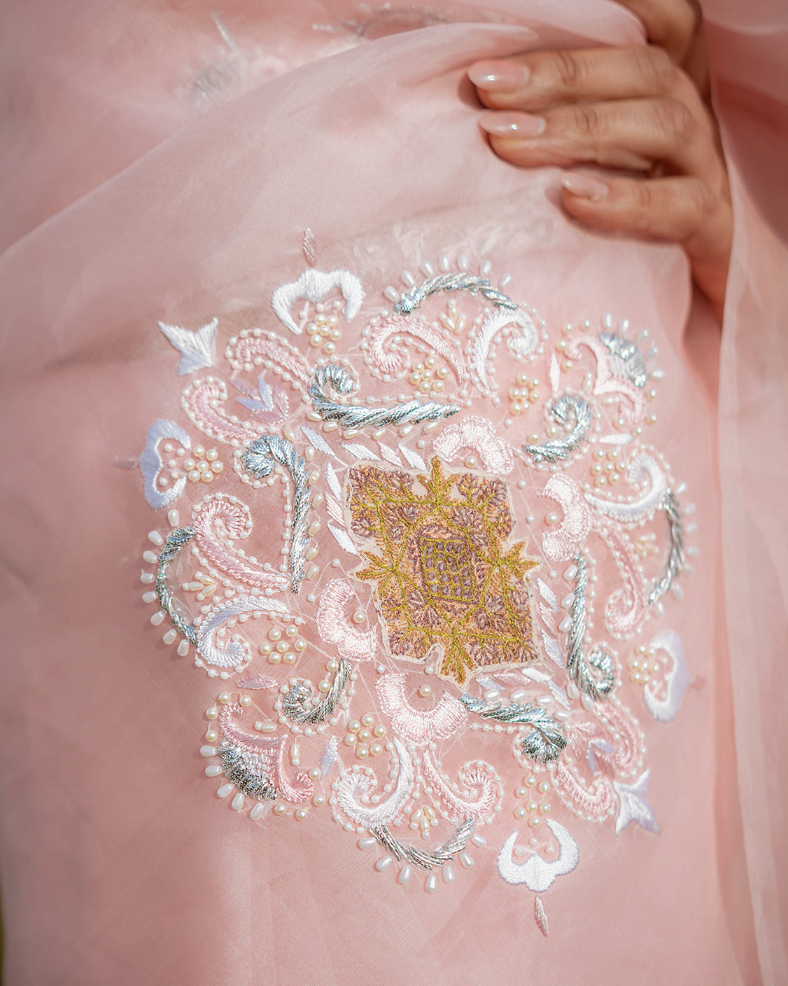 Restored Sozni Pure Organza Saree