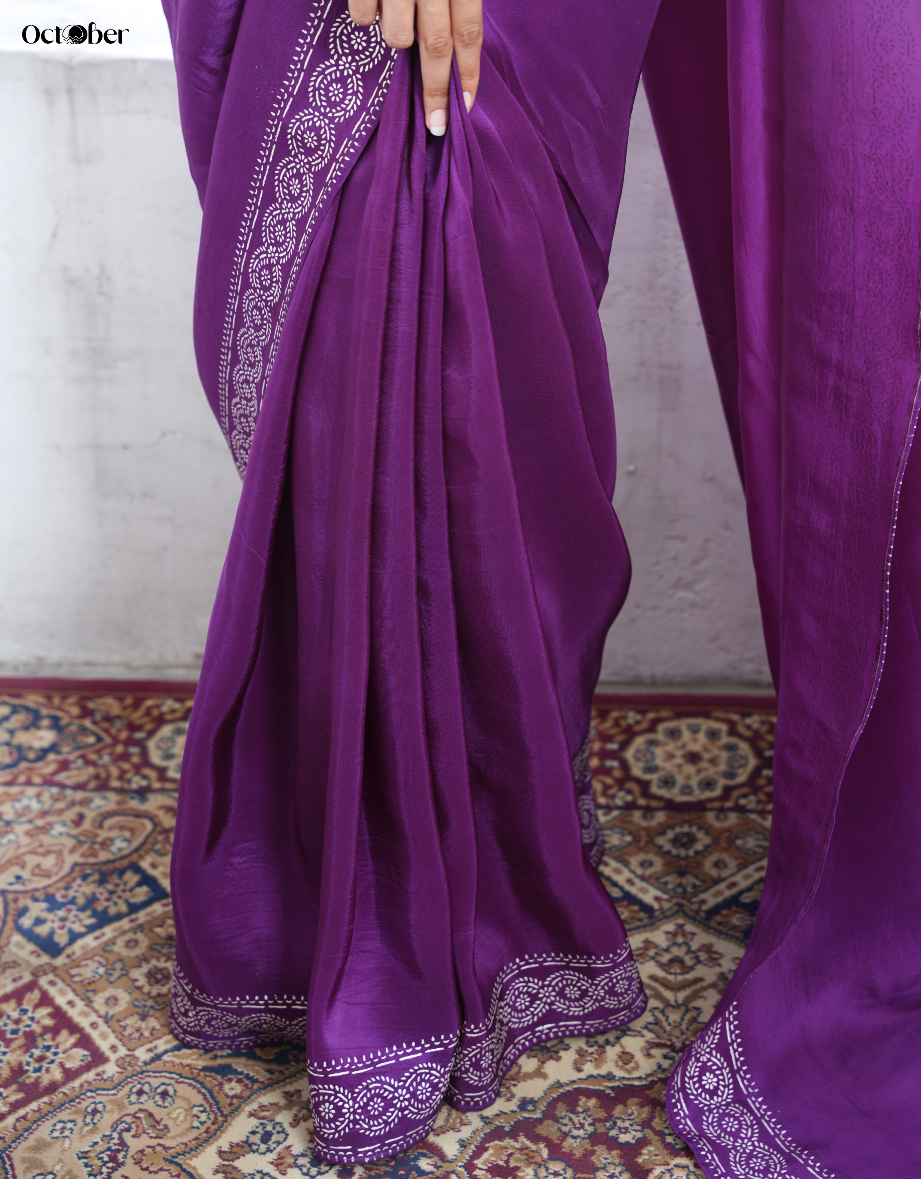 Dark Plum Real Silver Saree in Silk